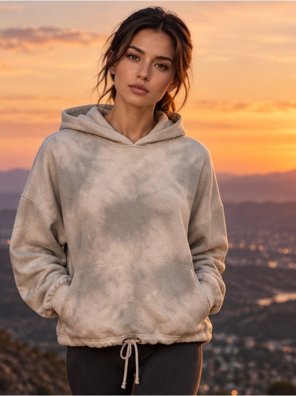ABERCROMBIE & FITCH Cropped Fleece Hoodie Women M Soft AF Tie Dyed Drawstring
